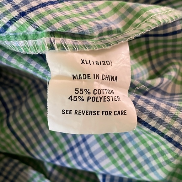Chaps Youth Boys XL 18 20 Green Blue Plaid Button Down Dress Shirt Easy Care - Picture 6 of 7